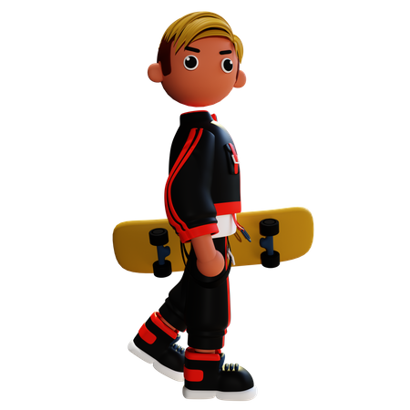 Boy holding skateboard  3D Icon