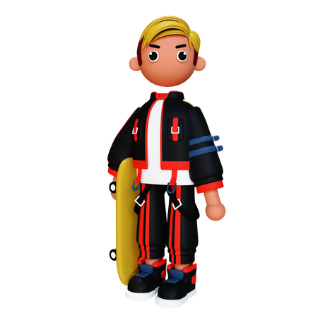 Boy holding skateboard  3D Icon