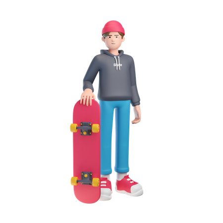 Boy Holding Skateboard  3D Icon