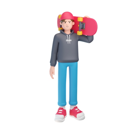 Boy Holding Skateboard  3D Icon