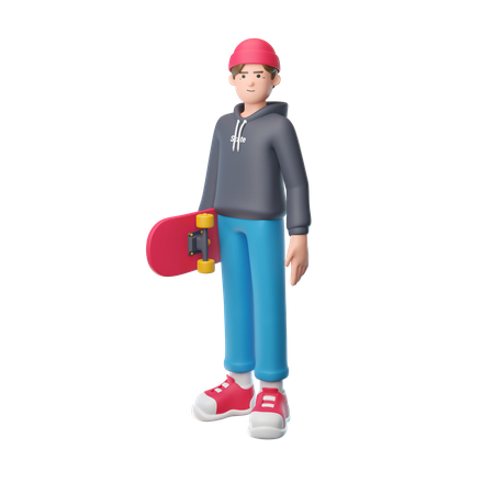Boy Holding Skateboard  3D Icon