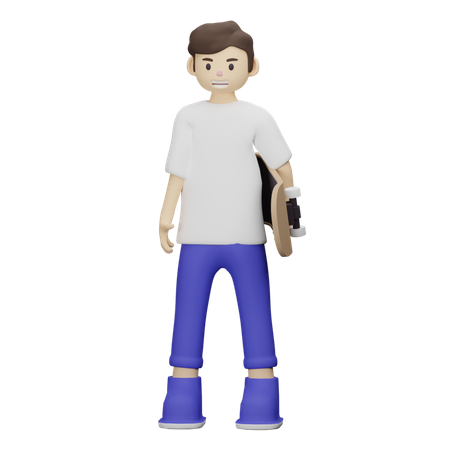 Boy Holding Skateboard  3D Icon