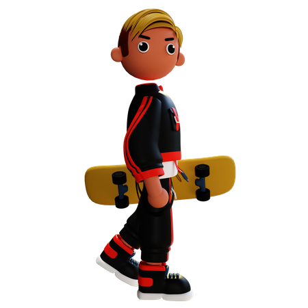 Boy holding skateboard  3D Illustration