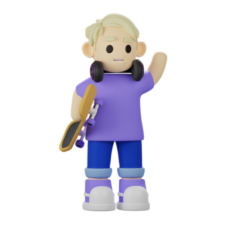 Boy holding skateboard  3D Illustration