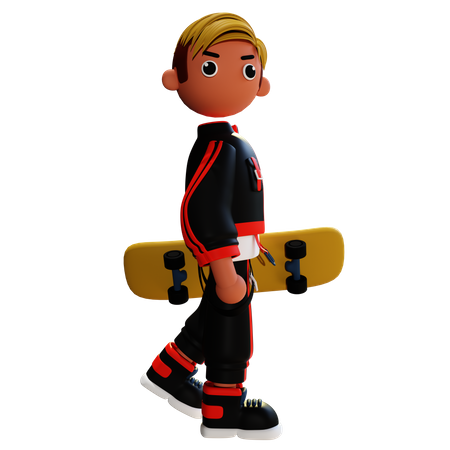 Boy holding skateboard 3D Illustration