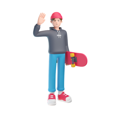 Boy Holding Skateboard 3D Illustration