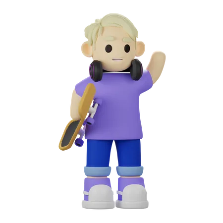 Boy holding skateboard  3D Illustration