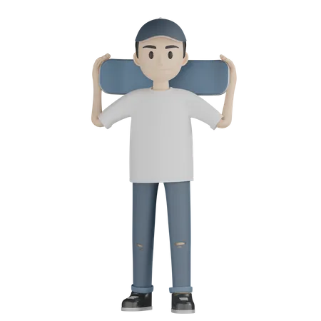 Casual Skater Boy Character 3D Illustration