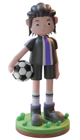 Boy holding soccer ball 3D Illustration