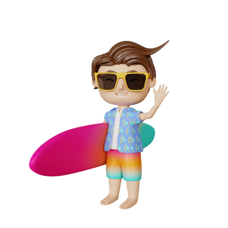 Boy holding surfboard  3D Icon