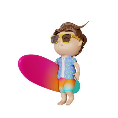 Boy holding surfboard  3D Icon