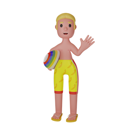 Boy Holding Surfboard  3D Illustration