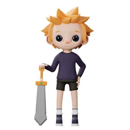 Boy holding sword  3D Illustration