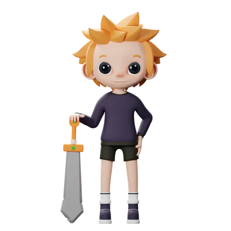 Boy holding sword  3D Illustration