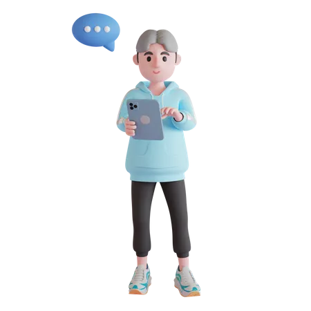 Boy holding tablet  3D Illustration