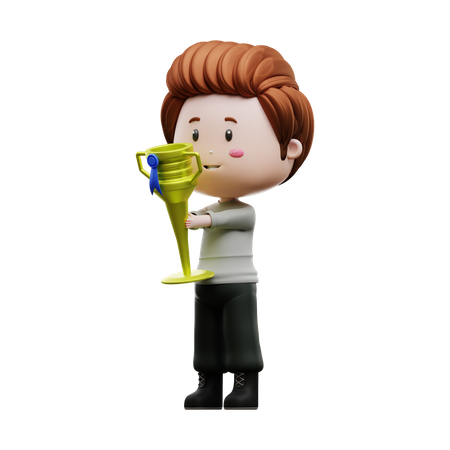 Boy holding trophy  3D Icon