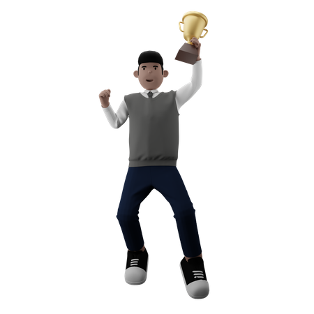 Boy holding Trophy  3D Icon