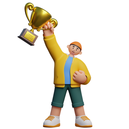 Boy Holding Trophy  3D Icon