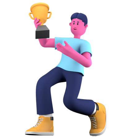 Boy holding trophy  3D Illustration