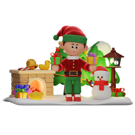 Boy Holding Two Gifts  3D Illustration