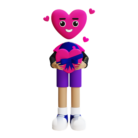 Boy holding valentines gift  3D Icon