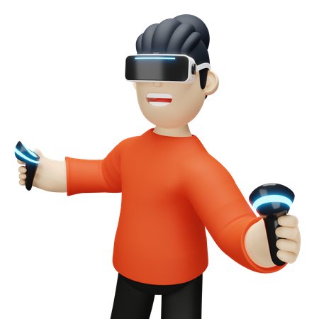 Boy holding vr controller  3D Illustration