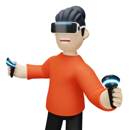 Boy holding vr controller  3D Illustration