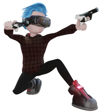 Boy holding VR gun  3D Icon