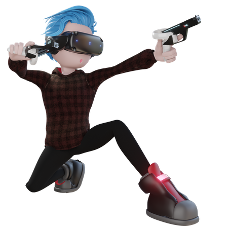 Boy holding VR gun 3D Illustration