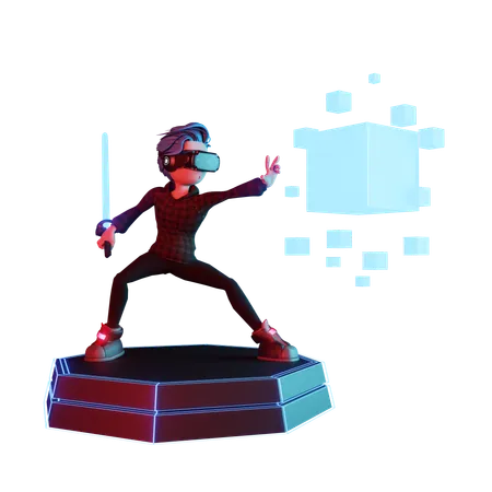 Boy holding VR sword  3D Icon