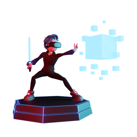 Boy holding VR sword 3D Illustration
