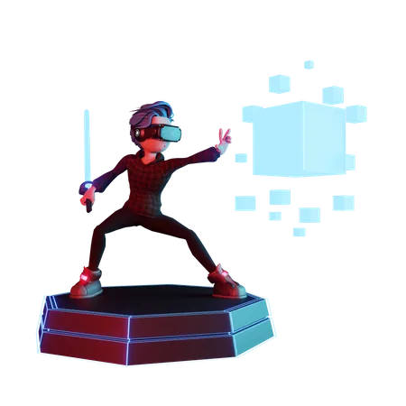 Boy holding VR sword  3D Icon