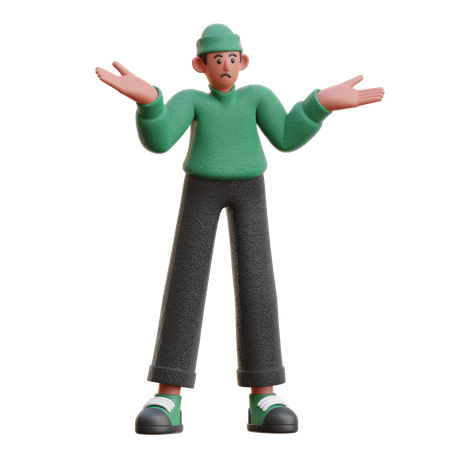 Boy in Confused pose  3D Illustration