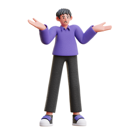 Boy in Confused pose  3D Illustration