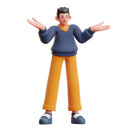 Boy in Confused pose  3D Illustration