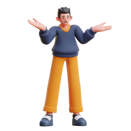 Boy in Confused pose  3D Illustration