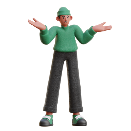 Boy in Confused pose 3D Illustration