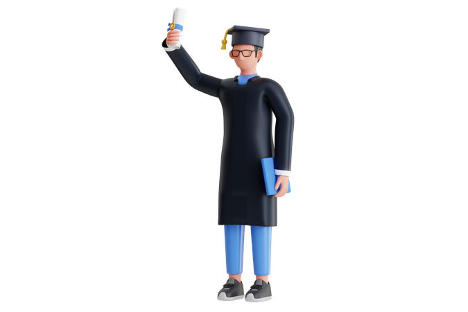 Boy In Graduation Ceremony  3D Illustration