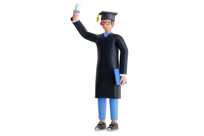 Boy In Graduation Ceremony  3D Illustration