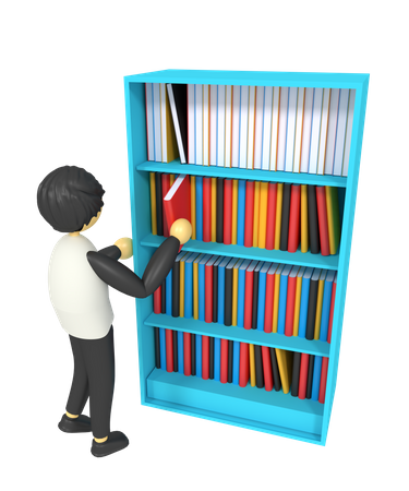 Boy in library  3D Illustration