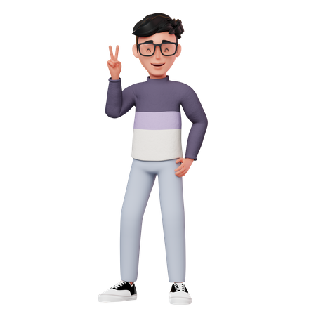 Boy In Peace Out Hand Gesture Pose  3D Illustration
