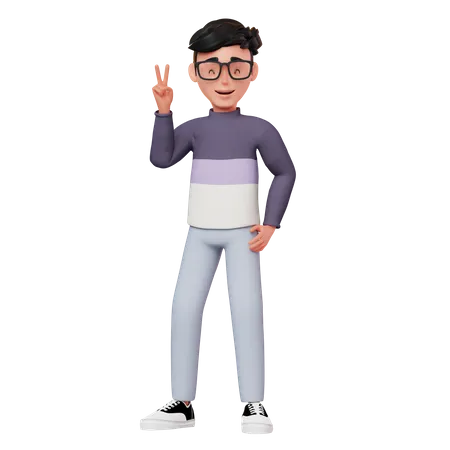Boy In Peace Out Hand Gesture Pose  3D Illustration