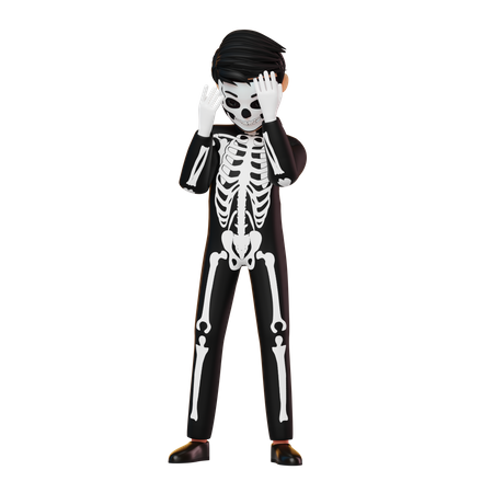 Boy In Skeleton Costume  3D Illustration