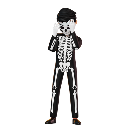 Boy In Skeleton Costume  3D Illustration