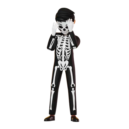 Boy In Skeleton Costume  3D Illustration