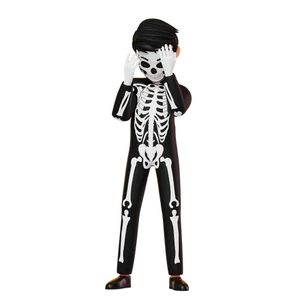 Boy In Skeleton Costume 3D Illustration