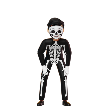 Boy In Skeleton Costume Bending  3D Illustration