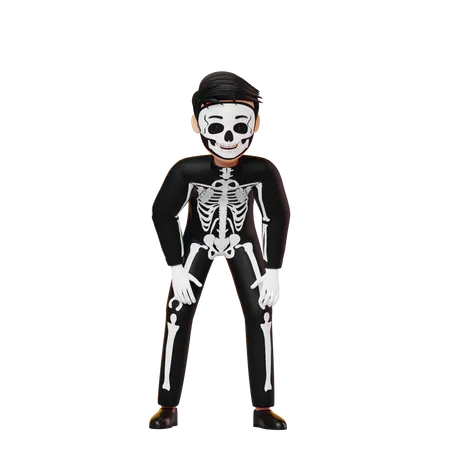 Boy In Skeleton Costume Bending  3D Illustration