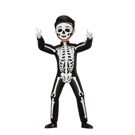 Boy In Skeleton Costume Dancing  3D Illustration