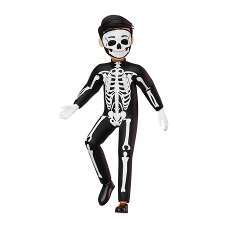 Boy In Skeleton Costume Dancing  3D Illustration